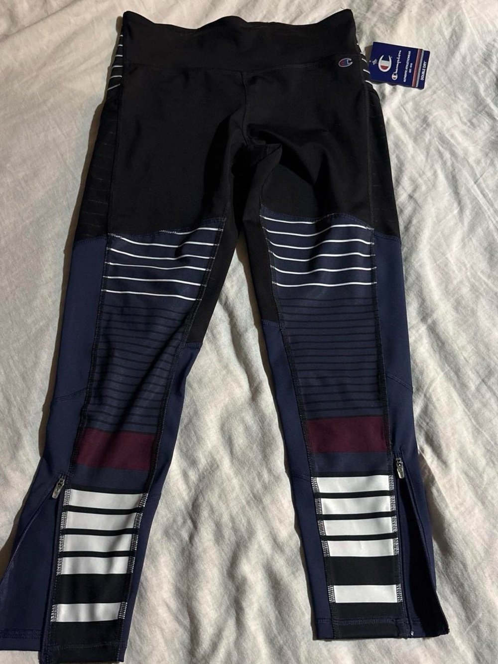 Champion Girls Black, Navy & Maroon Striped Athletic Leggings